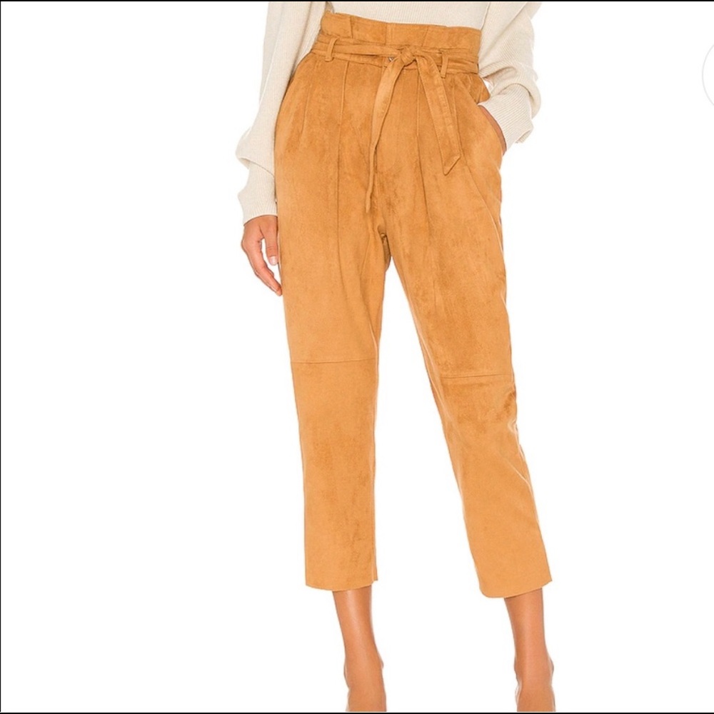 High-Waist Paperbag Suede Crop Pants - Camel